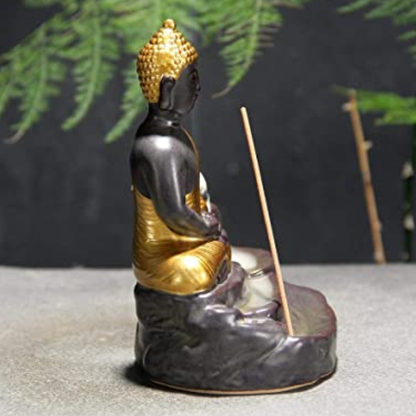 Golden Ceramic Backflow Incense Burner Buddha