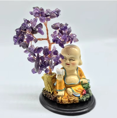 Laughing Buddha With Crystal Tree