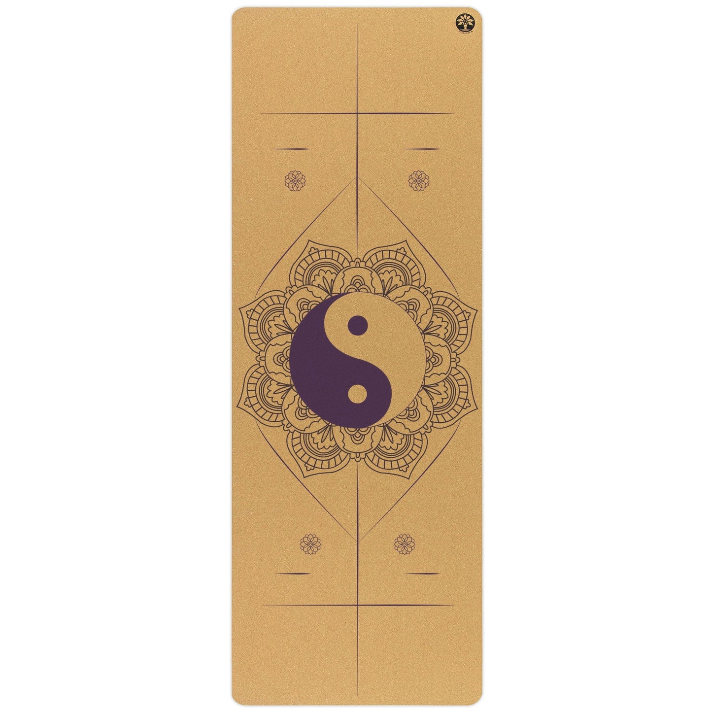Yoga mat with yin yang symbol and mandala design on a white background