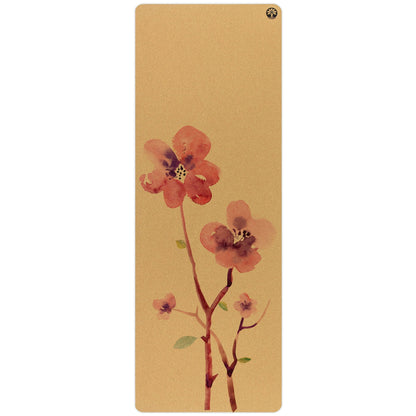 Yoga mat with floral design on a beige background
