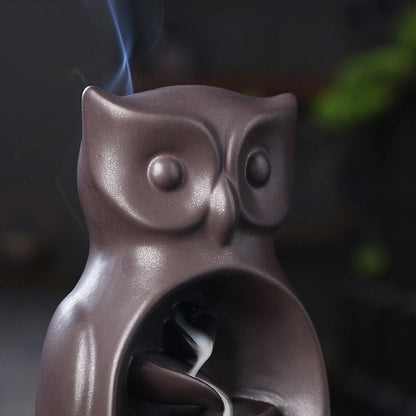Ceramic Owl Waterfall Animal Backflow Incense Burner