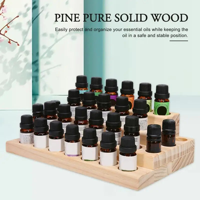 Natural Wood Essential Oil Display Stand Holder Storage Organizer For 30 Slots 5-15ml Bottles