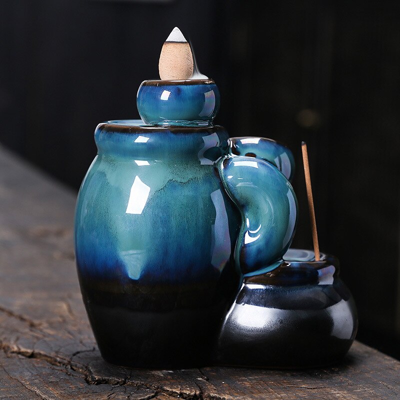 Blue Jars Cascading Waterfall Backflow Incense Burner Holder