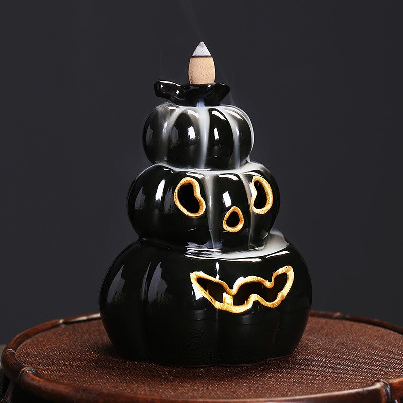 LED Lamp Pumpkin Halloween Waterfall Backflow Incense Burner