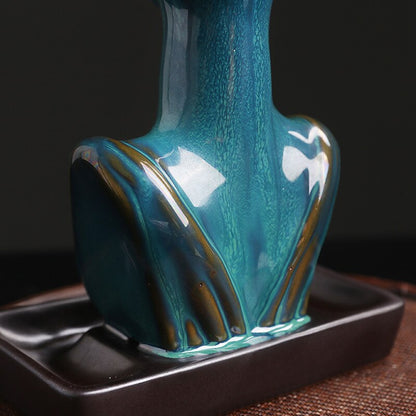 Beauty Statue Half-Head Blue Ceramic Backflow Incense Burner