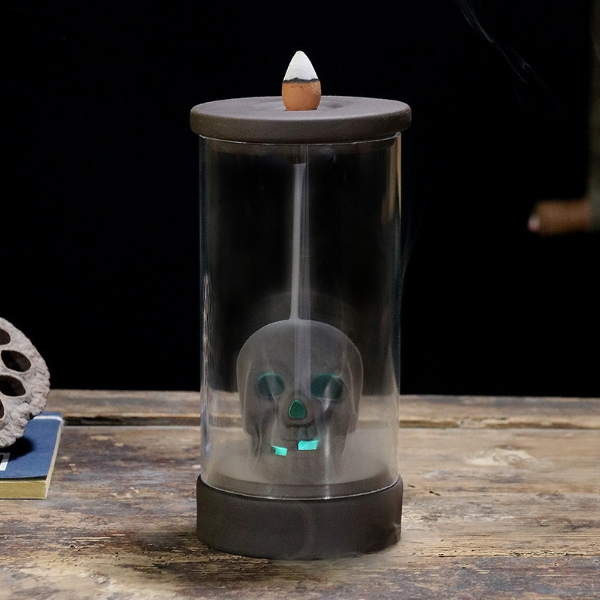 Immortal Skull Backflow Glass Incense Burner With LED