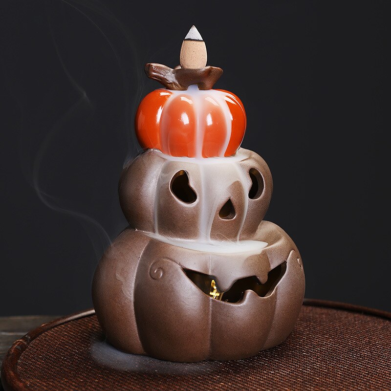 LED Lamp Pumpkin Halloween Waterfall Backflow Incense Burner