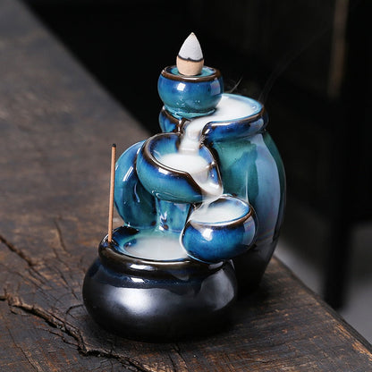 Blue Jars Cascading Waterfall Backflow Incense Burner Holder