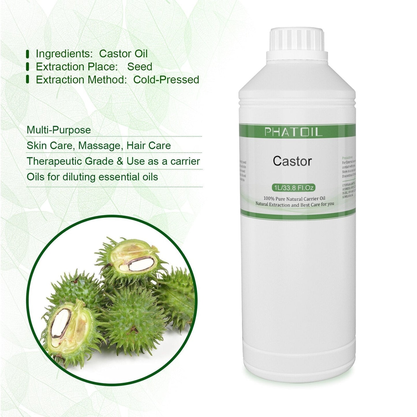 Phatoil 1000ml Carrier Oil For Dilute With Essential Oils With Two Droppers