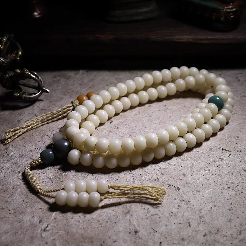White Bodhi Seed 108 Mala Beads Vegan Bracelet / Necklace