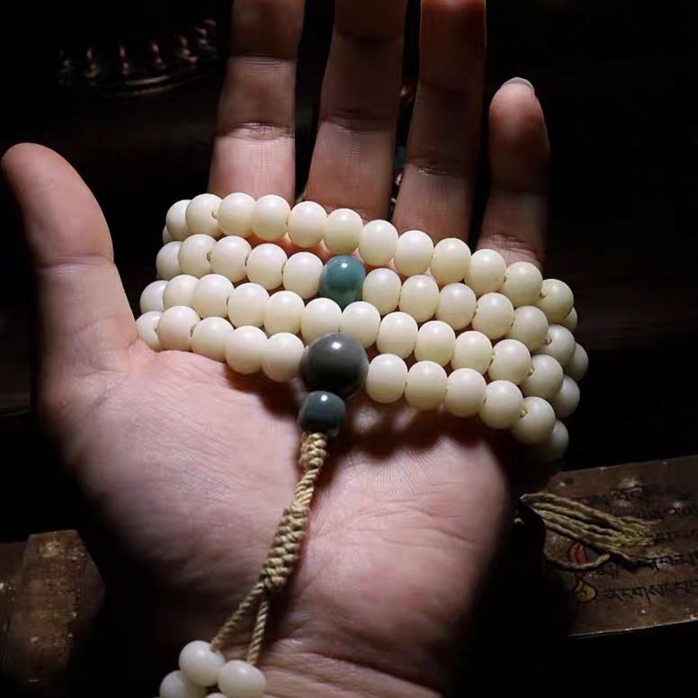 White Bodhi Seed 108 Mala Beads Vegan Bracelet / Necklace
