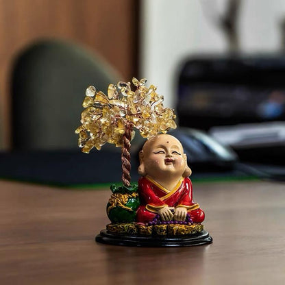 Laughing Buddha With Crystal Tree