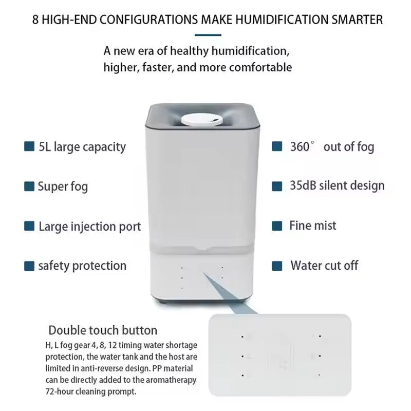 Large Capacity 5L High Life Touch Panel Cool Mist Ultrasonic Humidifier