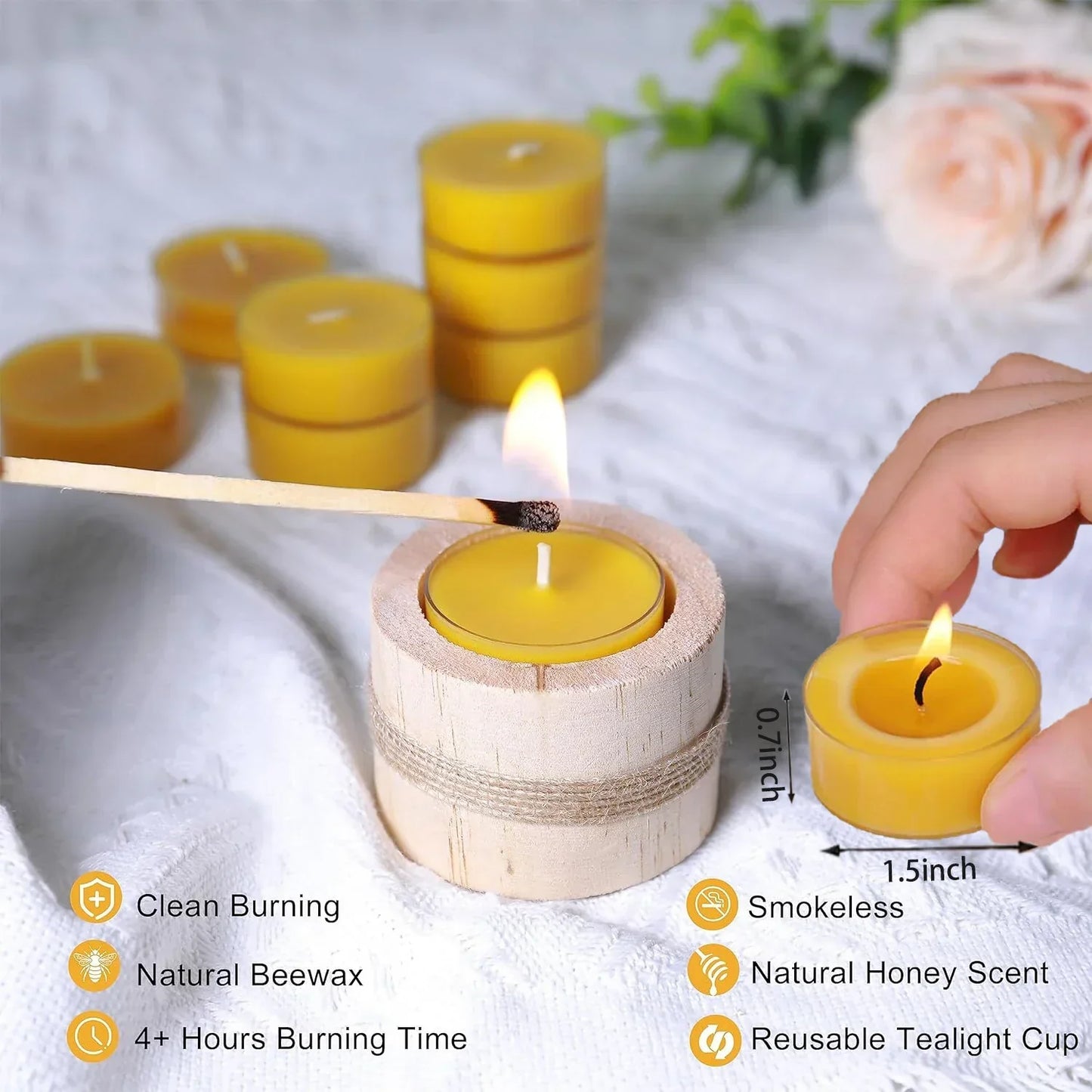 10/20/30Pcs Tealight Smokeless Natural Beeswax Candles Set