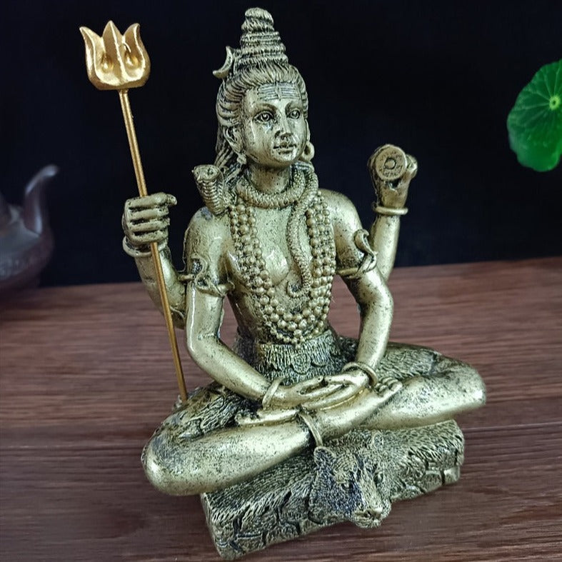 Handcrafted Shiva God Figurine Sculpture Holding Trishula and Damaru