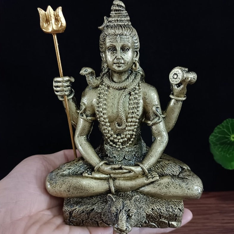 Handcrafted Shiva God Figurine Sculpture Holding Trishula and Damaru