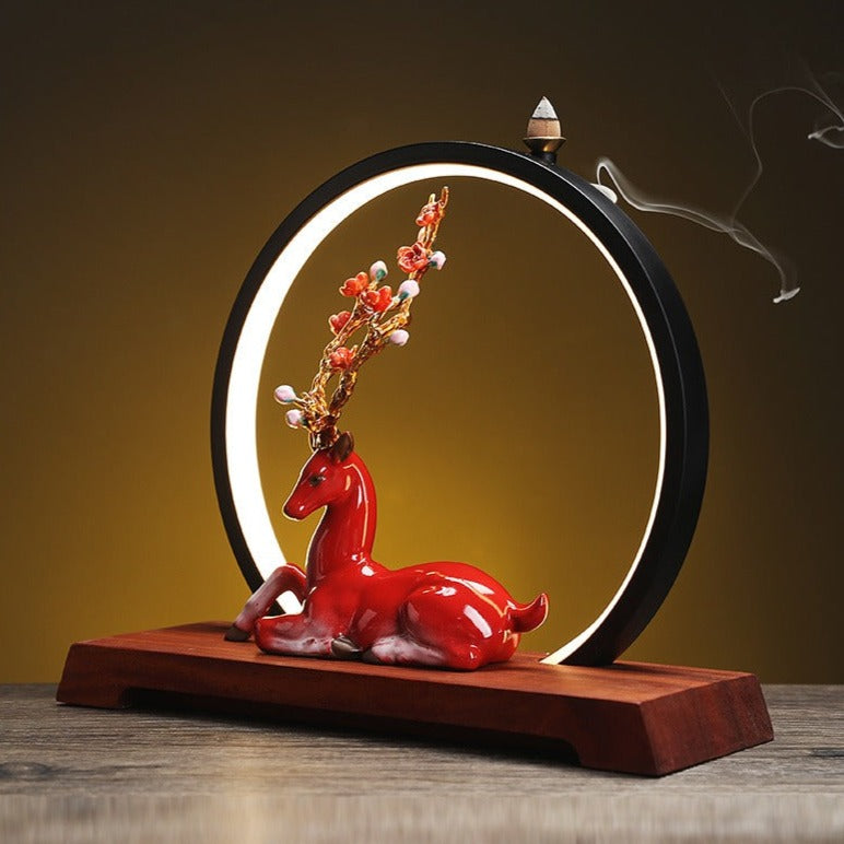 Blossom Deer Round Backflow Incense Burner LED Lamp