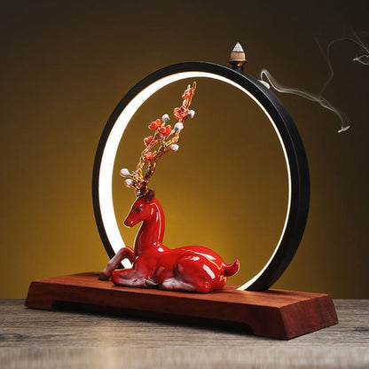 Blossom Deer Round Backflow Incense Burner LED Lamp