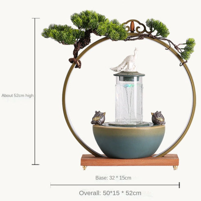 Lucky Pheasant Round LED Backflow Incense Burner With Flowing Water Fortune Fountain