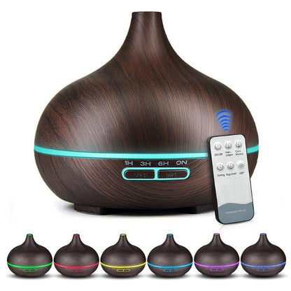 Wood Grain Aromacare Essential Oil Aroma LED Diffuser With Remote Control 550ml