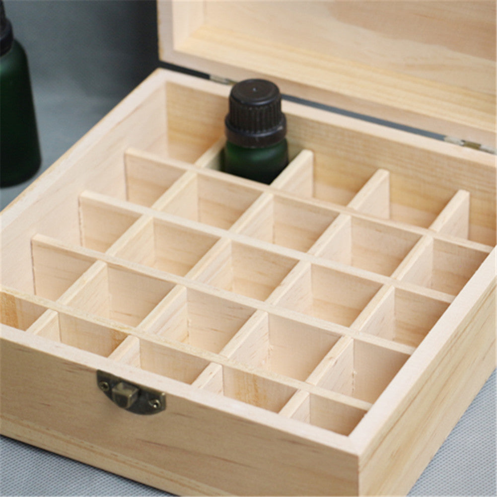 25 Slots Wooden Essential Oil Bottles Container Storage Box
