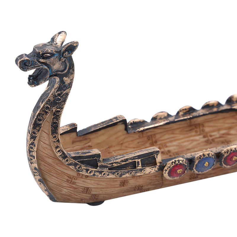 Retro Carving Viking Dragon Boat Incense Stick Holder