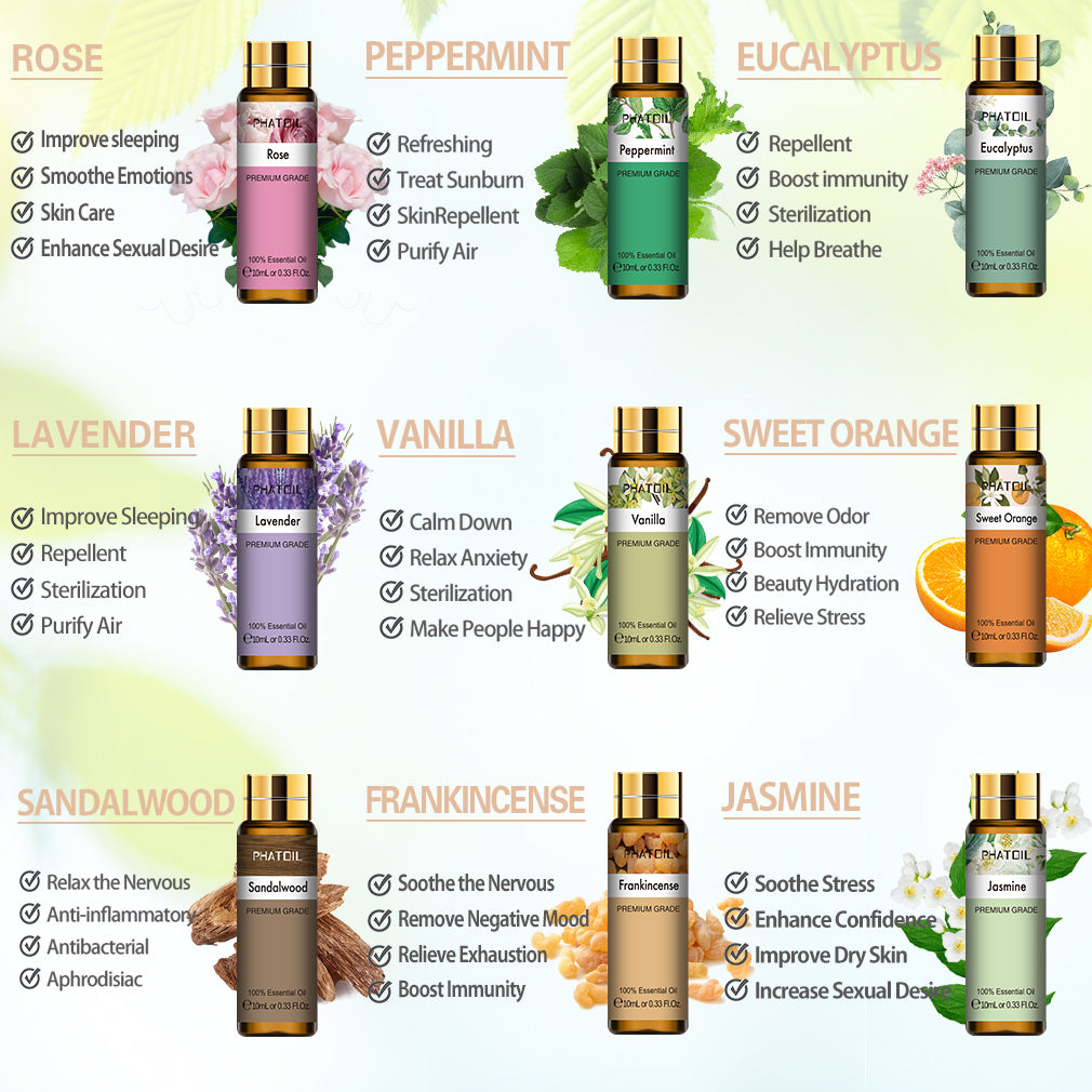 Phatoil Pure Natural Plant Extract Diary Of Essential Oils With Droppers (9 pcs)