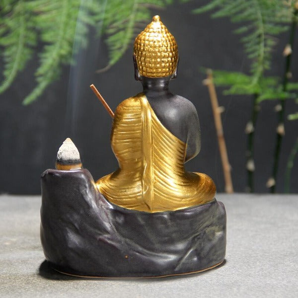 Golden Ceramic Backflow Incense Burner Buddha