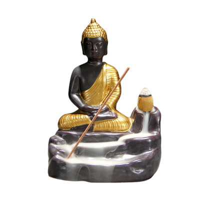 Golden Ceramic Backflow Incense Burner Buddha
