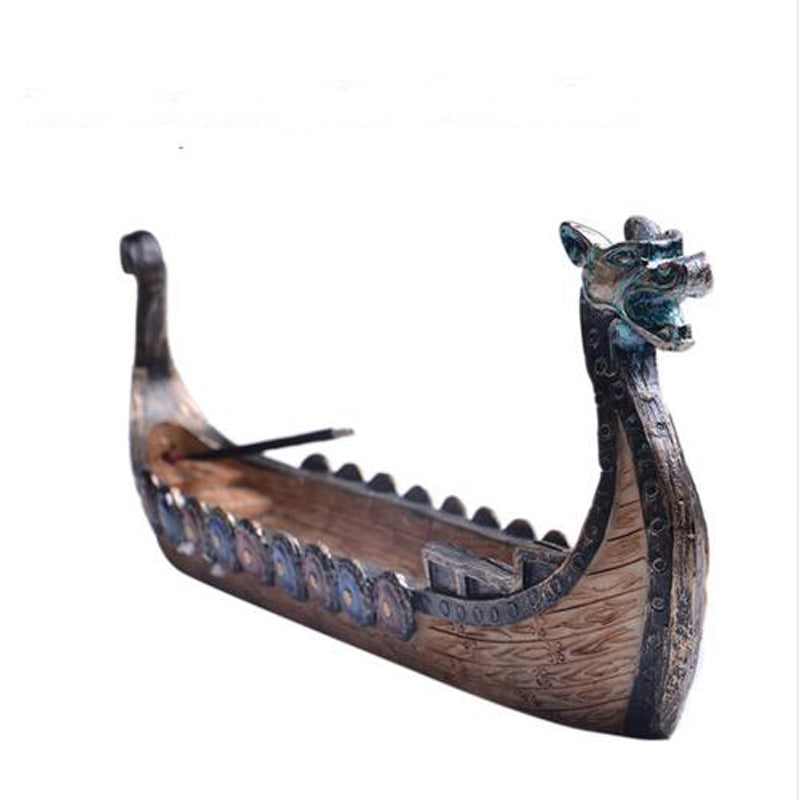 Retro Carving Viking Dragon Boat Incense Stick Holder