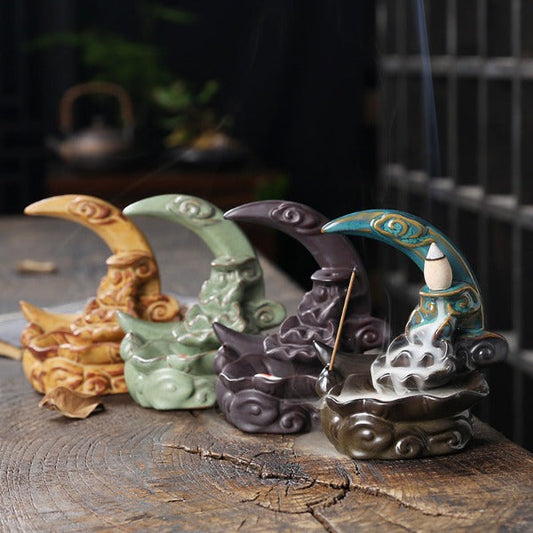 Moon Backflow Incense Burner With Waterfall