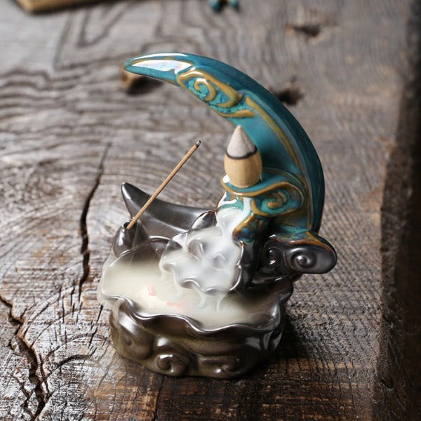 Moon Backflow Incense Burner With Waterfall