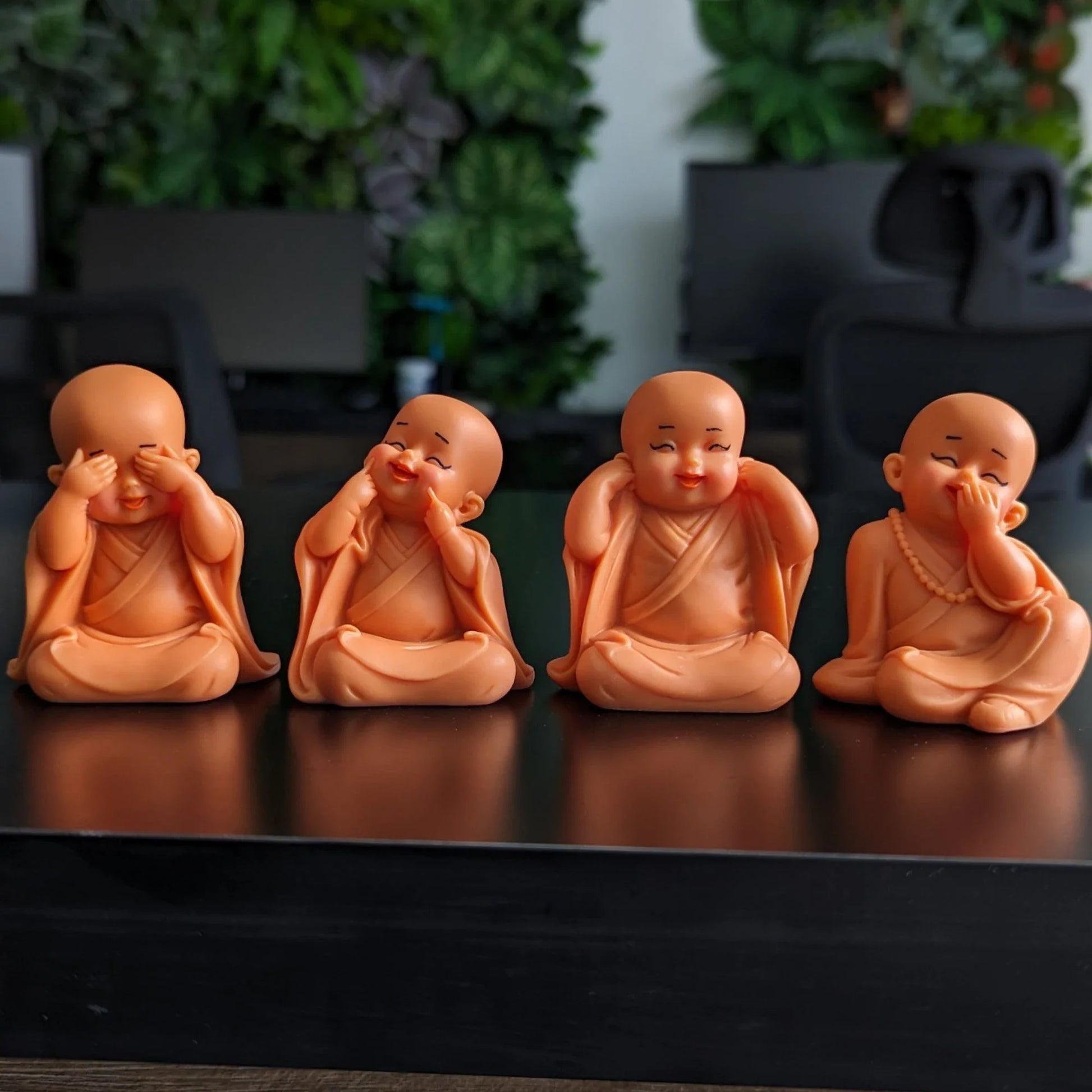 Set of 4 Pink Little Monks Statues for Good Luck