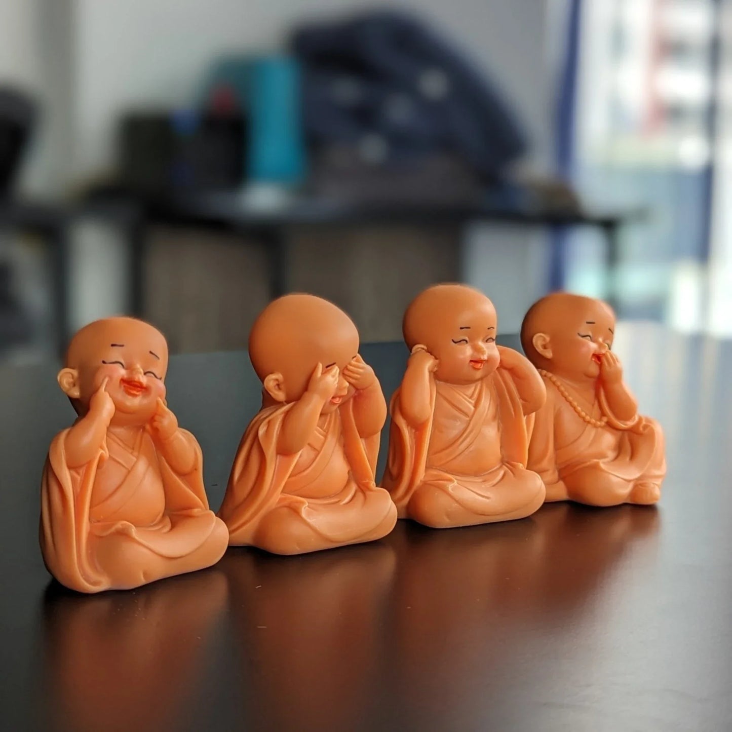 Set of 4 Pink Little Monks Statues for Good Luck