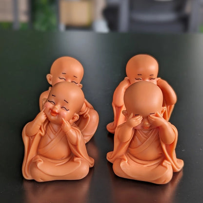 Set of 4 Pink Little Monk Statues for Good Luck