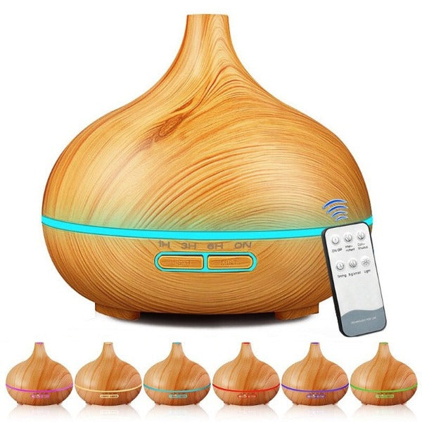 Wood Grain Aromacare Essential Oil Aroma LED Diffuser With Remote Control 550ml