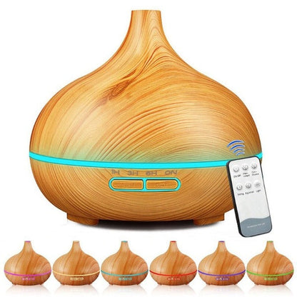 Wood Grain Aromacare Essential Oil Aroma LED Diffuser With Remote Control 550ml